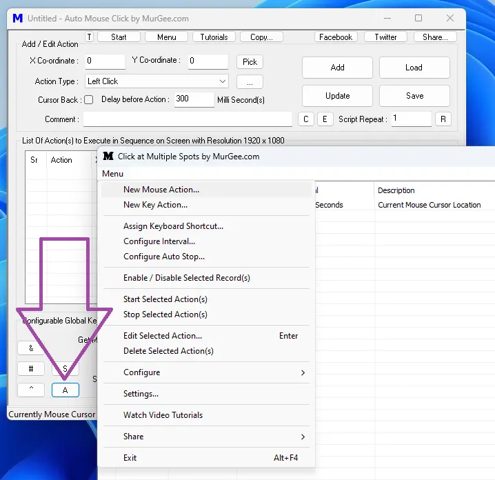 System Menu of Click at Multiple Spots Application